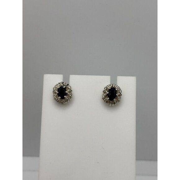 Sterling Silver Earrings Blue Sapphire Small Studs Pierced .925 - Picture 2 of 6